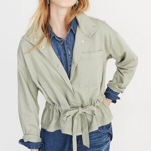 Madewell Sage Green Southlake Military Jacket with Drawstring and Snap Buttons